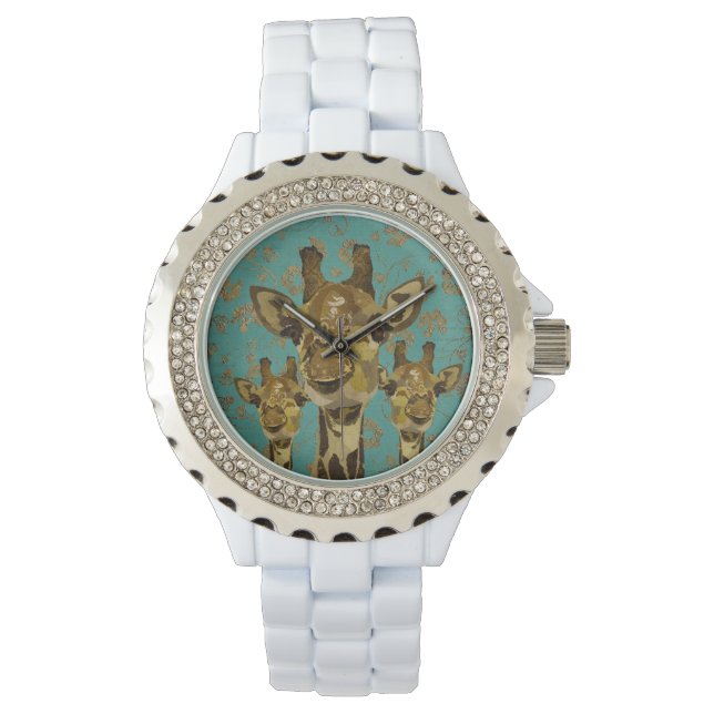 Guld Damask Giraffes Blommigt Retro Watch Armbandsur (Framsida)