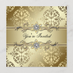 Guld Damask Guld Fest Inbjudningar