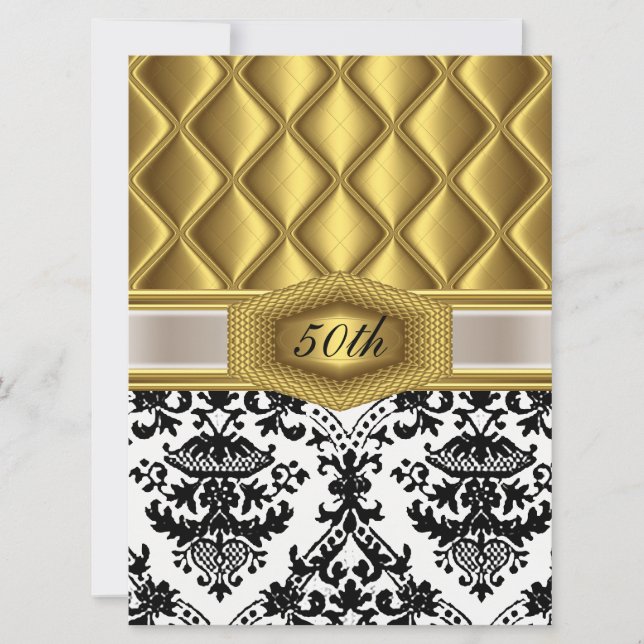 Guld Damask klassiskt födelsedagsinbjudan Inbjudningar (Framsida)