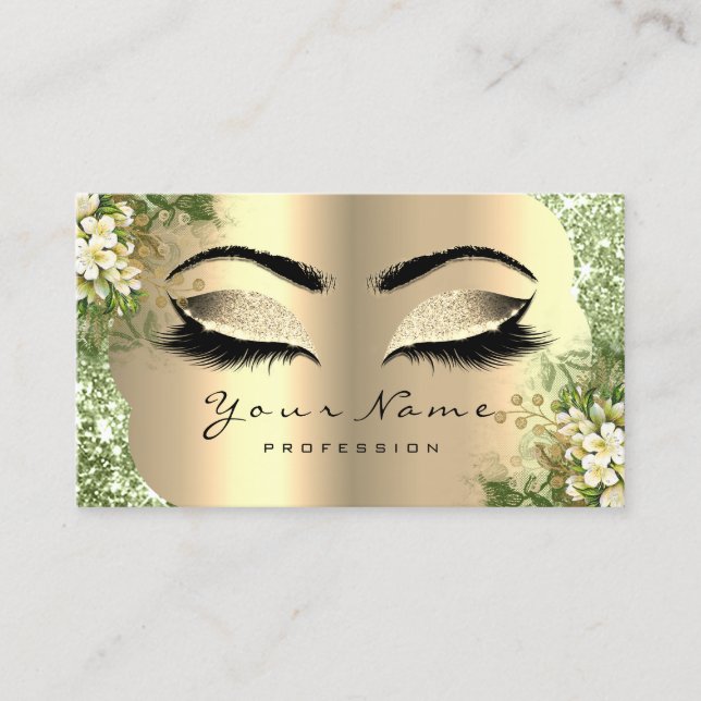 Guld Damask Makeup Artist Lash Blommigt Greenery Visitkort (Framsida)