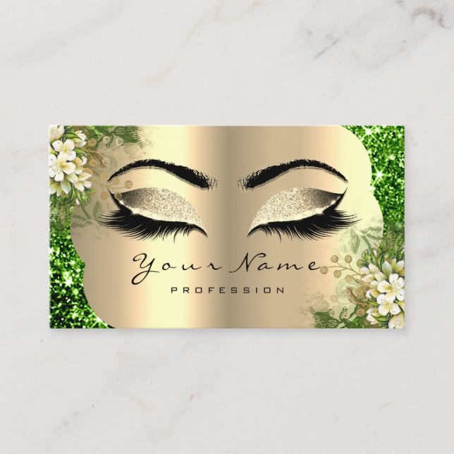 Guld Damask Makeup Artist Lash Blommigt Mint Spark Visitkort (Framsida)