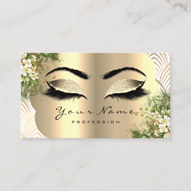 Guld Damask Makeup Artist Lash Blommigt Mint White Visitkort (Framsida)