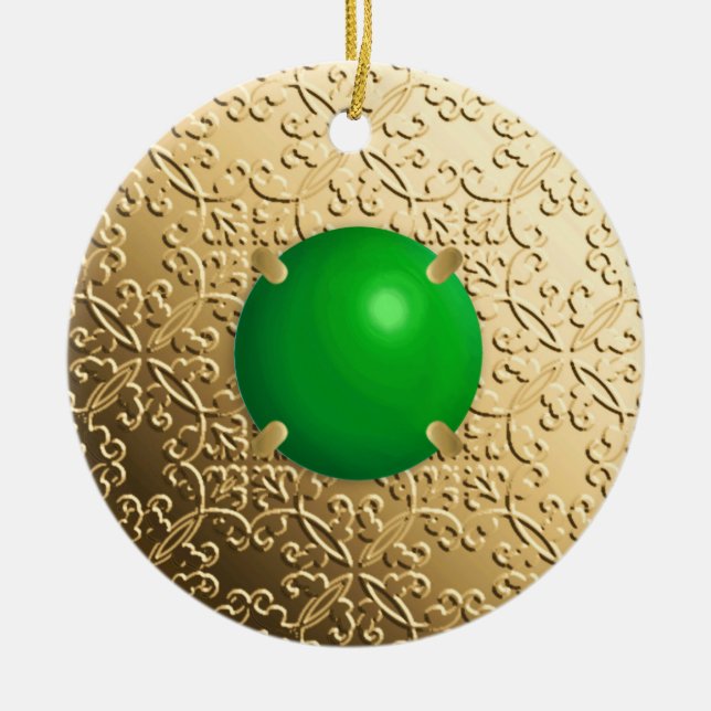 Guld Damask med en faux jade gemstone Julgransprydnad Keramik (Framsidan)