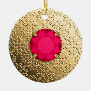 Guld Damask med en faux ruby gemstone Julgransprydnad Keramik