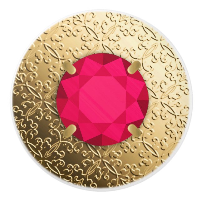 Guld Damask med en faux ruby gemstone Knopp (Framsidan)
