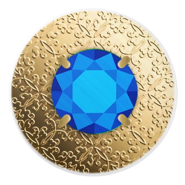 Guld Damask med en faux sapphire gemstone Knopp (Framsidan)