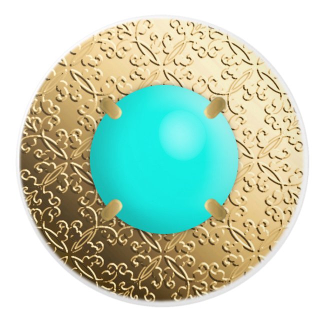 Guld Damask med en faux turquise gemstone Knopp (Framsidan)