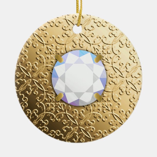 Guld Damask med en fingerad diamantgemsten Julgransprydnad Keramik (Framsidan)