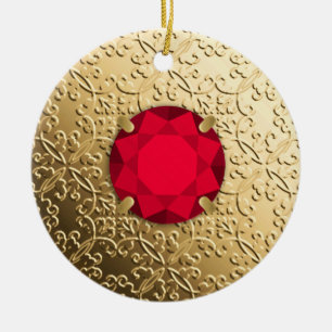 Guld Damask med en fingerad garnet-gemsten Julgransprydnad Keramik