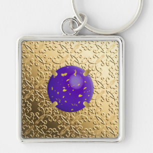Guld Damask med en fingerad lapis lazuli gemstone Fyrkantig Silverfärgad Nyckelring