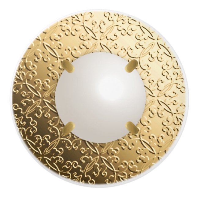Guld Damask med ett faux mabe pearl Knopp (Framsidan)