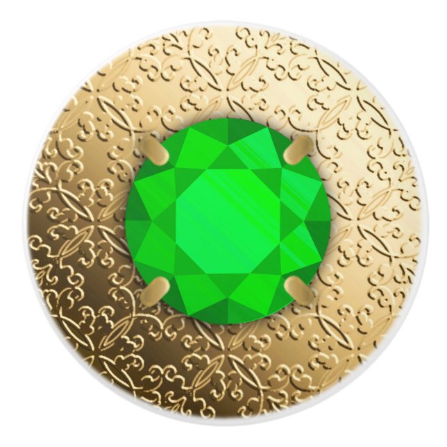 Guld Damask med faaux emerald gemstone Knopp (Framsidan)