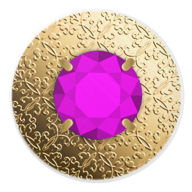 Guld Damask med faux amethyst gemstone Knopp (Framsidan)