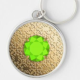 Guld Damask med faux peridot gemstone Rund Silverfärgad Nyckelring