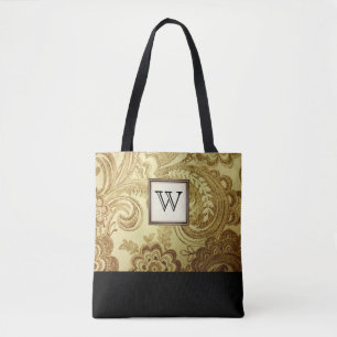 Guld Damask med svart Monogram Tygkasse