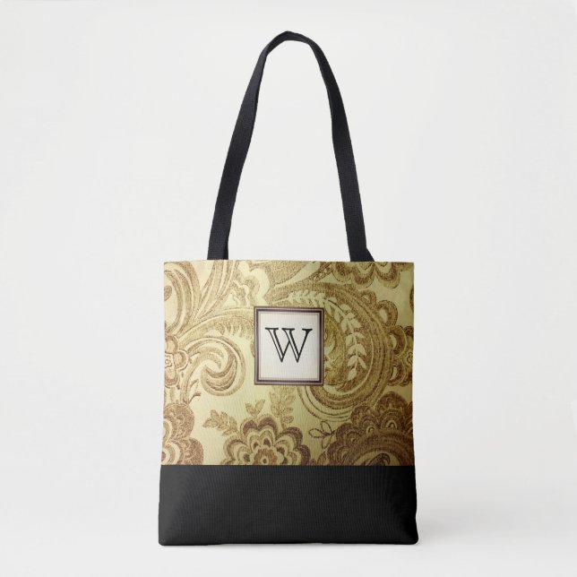 Guld Damask med svart Monogram Tygkasse (Framsida)