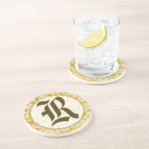Guld Damask Monogram Bröllop-årsdagen Underlägg
