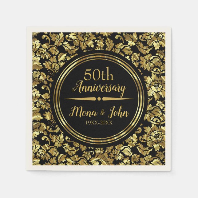 Guld Damask och Guld Divider Pappersservett (Framsidan)