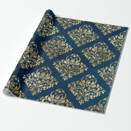Guld Damask på Blue Presentpapper