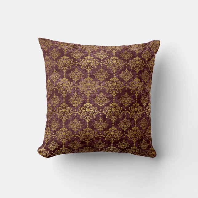 Guld Damask på Burgunderbakgrund Kudde (Framsida)