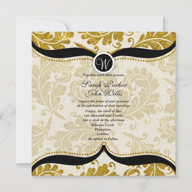 Guld Damask Paisley Wedding bjudande Inbjudningar (Framsida)