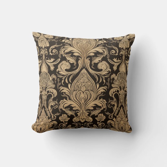 Guld Damask Pattern Dekorativ kudde (Framsida)