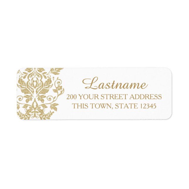 Guld Damask Returadress Etikett (Framsidan)