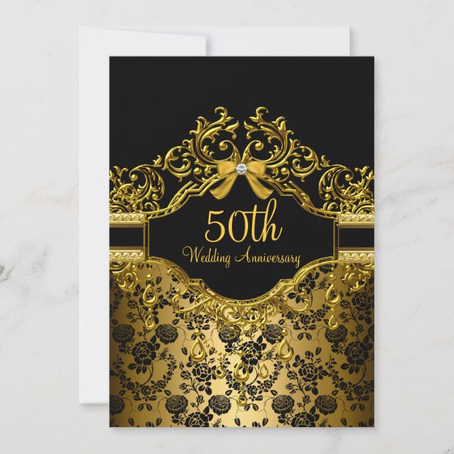 Guld Damask & Ros 50-årsjubileums inbjudan (Framsida)