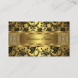 Guld Damask Svart Blommig Juvel Elegant Klassisk Visitkort