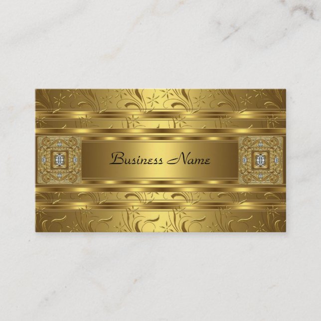 Guld Damask Svart Blommig Juvel Elegant Klassisk Visitkort (Framsida)