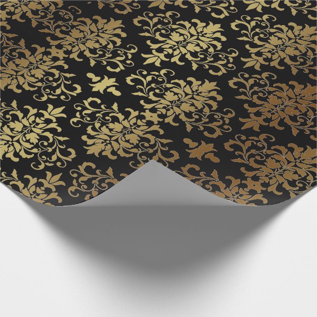 Guld Damask Svart Elegant Skrift Presentpapper (Hörn)