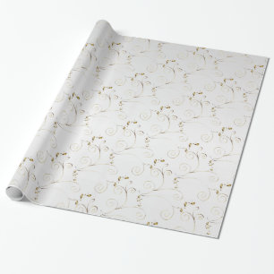 Guld Damask vid vit Faux-saton Bröllop Presentpapper