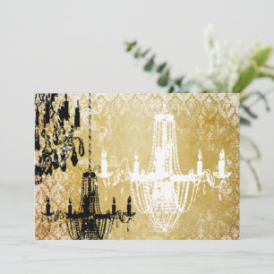Guld Damask Vintage Ljuskrona Bröllopsinbjudan Inbjudningar