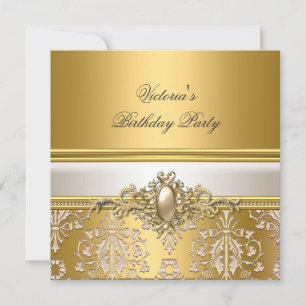 Guld Damask Vit Kräm Födelsedagsfirande Pärlor Inbjudningar