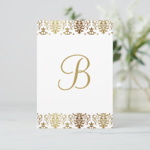 Guld Damask White Monogram Elegant Chic Tack Kort