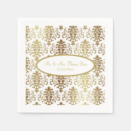 Guld Damask White Script Bröllop Elegant Pappersservett