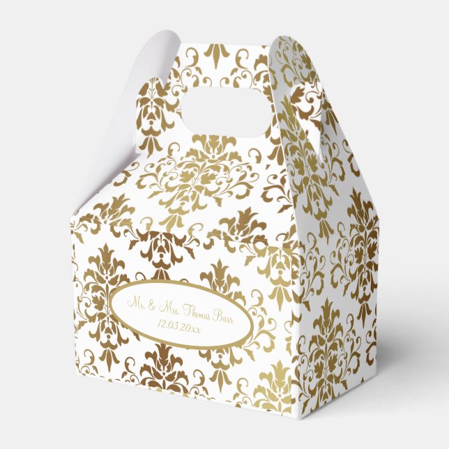 Guld Damask White Script Bröllop Elegant Presentaskar (Framsidan Sidan)
