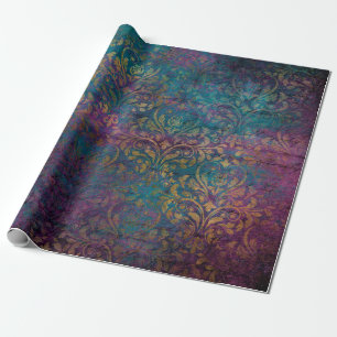 Guld Damaskus Lila Rosa Teal Presentpapper