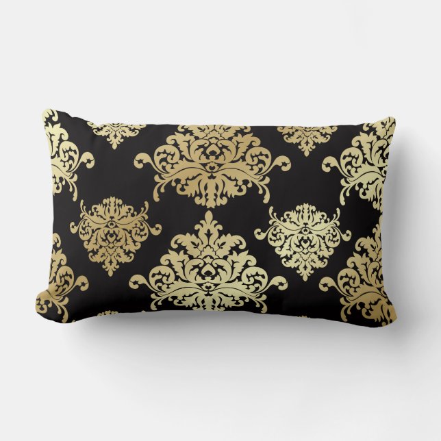 guld damast, antikvitet, vintage, mönster, lumbarkudde (Framsida)