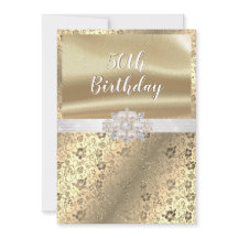 Guld Damast Pärlor Diamanter Vit Satin 50-årsdag