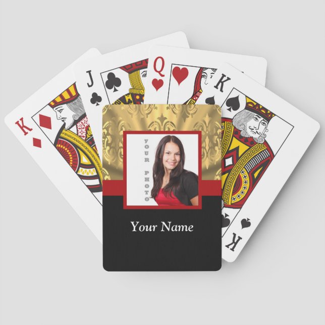 guld- damastast fotomall spel kort (Baksidan)