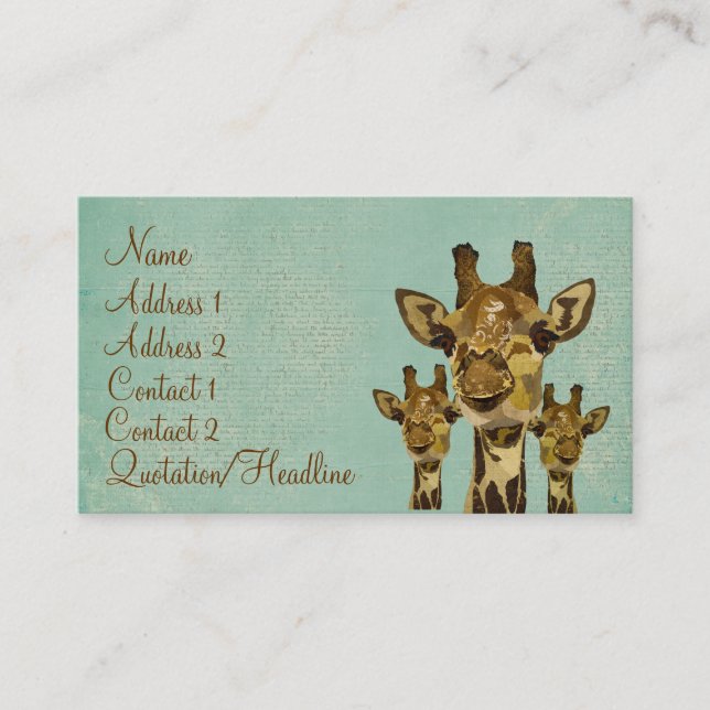 Guld- damastast giraffblåttvisitkort/märkre visitkort (Framsida)
