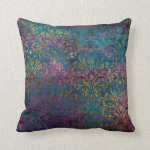 Guld- damastast purpurfärgad rosa kricka kudde