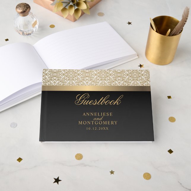 Guld Damastmönster och Svart Gästböcker (Framsida öppen)