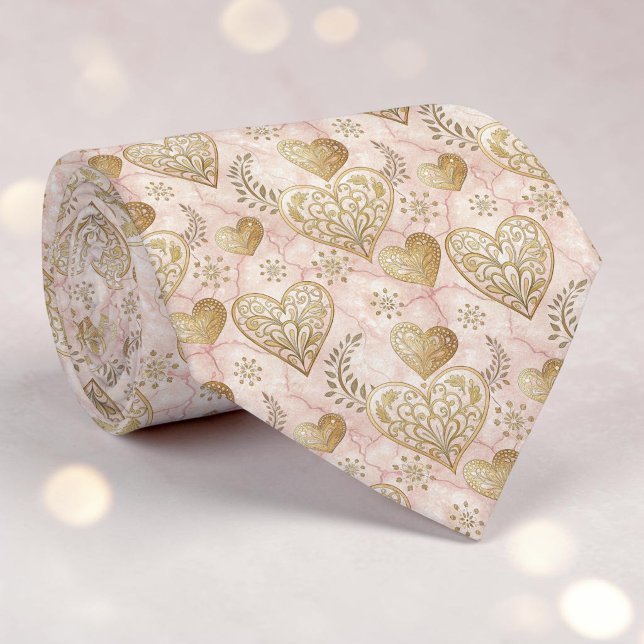 Guld & dammig rosa elegant hjärta skräddarsydd sli slips (Skapare uppladdad)