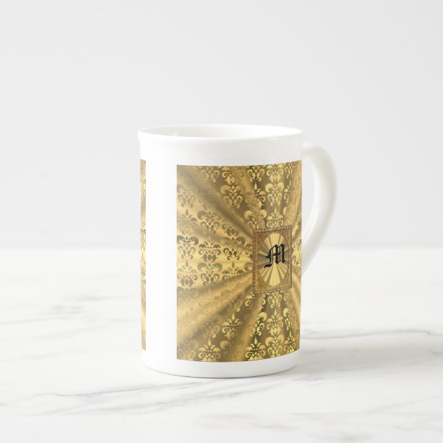 Guld dammsuga monogram benporslin mugg (Framsida höger)