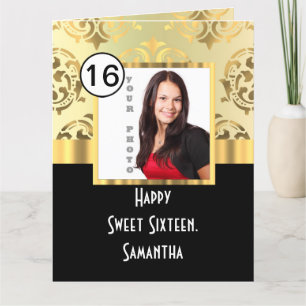 Guld-dämpningsfotomall sweet sixteen kort
