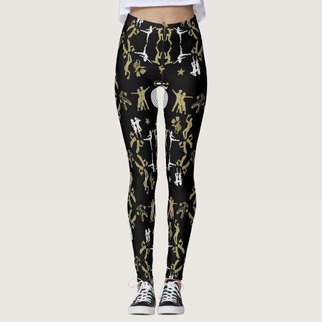 Guld Dancer Patterned Home Decor Leggings (Framsida)