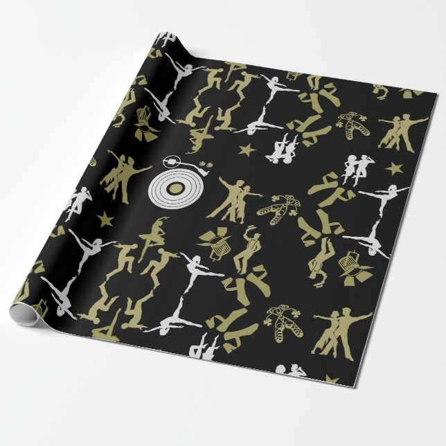 Guld Dancer Patterned Home Decor Presentpapper (Utrullad)
