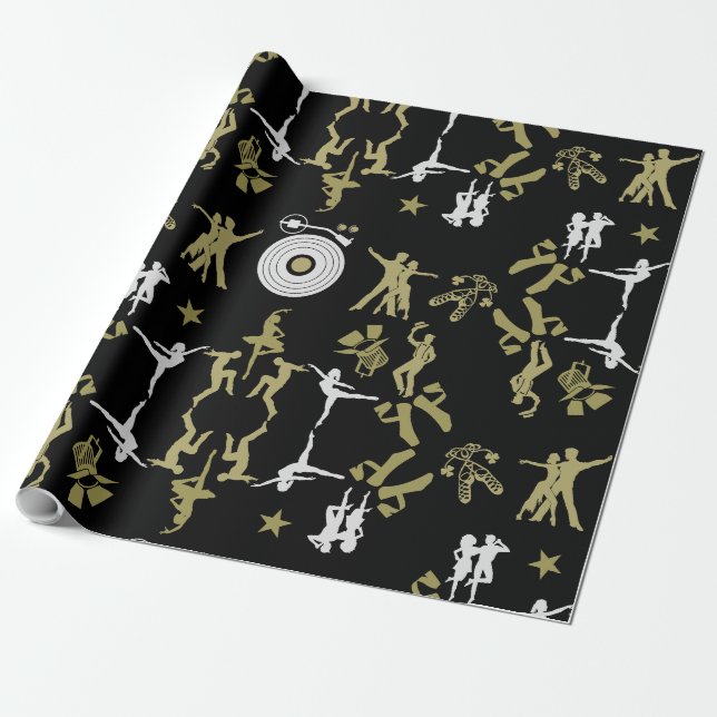 Guld Dancer Patterned Home Decor Presentpapper (Utrullad)